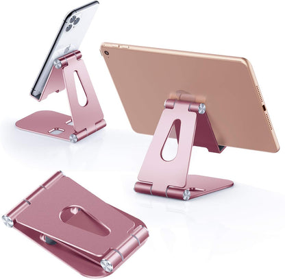 SmartDevil Verstellbarer Handy-Ständer, iPhone-Tischständer, faltbarer Handy-Ständer, tragbarer iPad-Ständer, Tablet-Ständer, universeller Aluminium-Halter für alle Smartphones und Tablets – Roségold