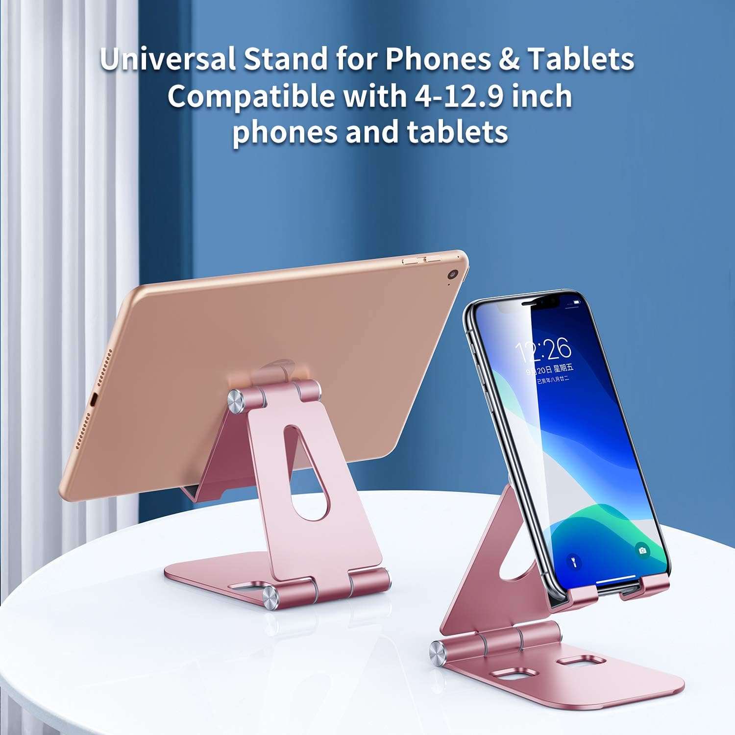 SmartDevil Adjustable Cell Phone Stand, iPhone Desk Stand, Foldable Mobile Phone Stand, Portable iPad Stand Tablet Stand, Universal Aluminum Holder for All Smartphone & Tablets - Rose Gold