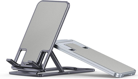 SMARTDEVIL Handy Stand,Tisch Handy Halter Handyhalterung Tisch Aufsteller tragbarer Handyständer Alle Aluminiumlegierung kompatibel mit iPhone 12 Pro Max XS, Galaxy S20 S10 bis zu 12 Zoll (Grau)