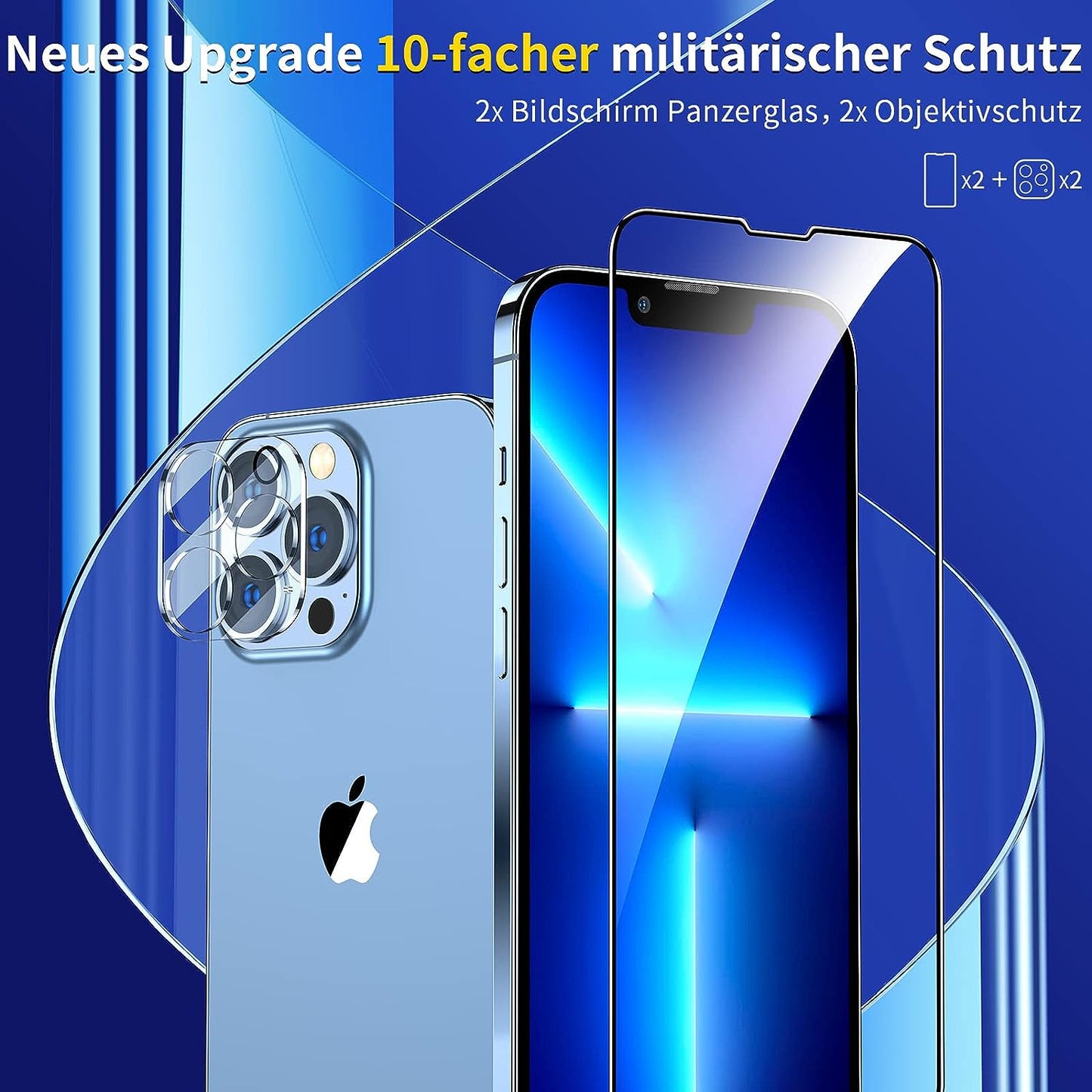 SMARTDEVIL Verre Trempé für iPhone 13 Pro Max 6,7 Zoll, 2 Stück Schutzfolie, Glasschutz, vollständiger Schutz
