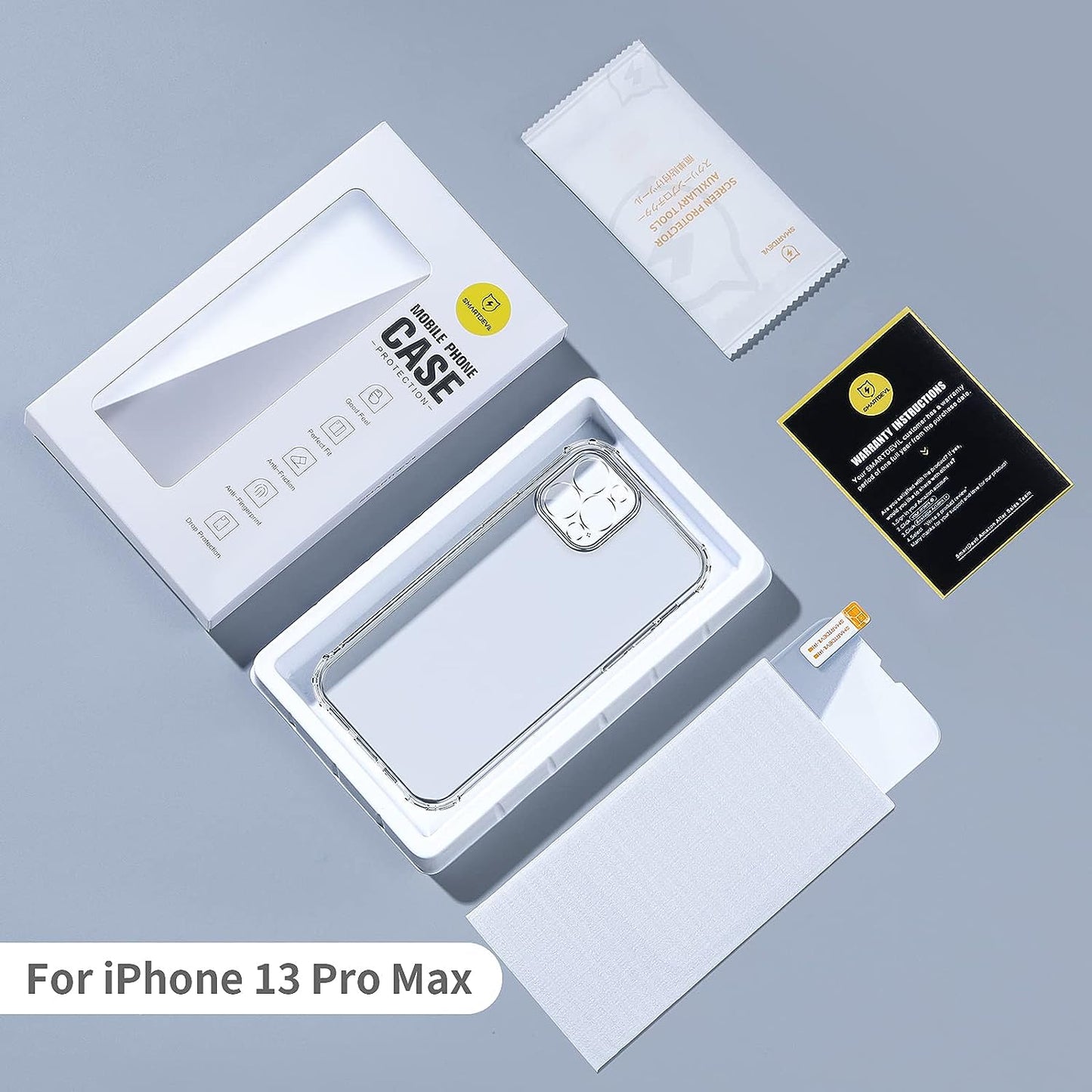 SMARTDEVIL Coque avec iPhone 13 Pro Max[Crystal Clair Absorption-Chocs Bumper] [avec Verre Trempé Protection écran],Doux Transparente et Protection Militaire pour iPhone 13 Pro Max Case(6.7")-Clair
