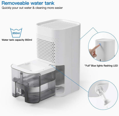 SmartDevil Dehumidifier, 850ml (28 oz) Auto-Off Small Dehumidifier for 215 sq ft, Compact and Portable Mini Dehumidifier for Basement, Bathroom, Garage, Wardrobe, RV and Room (White)