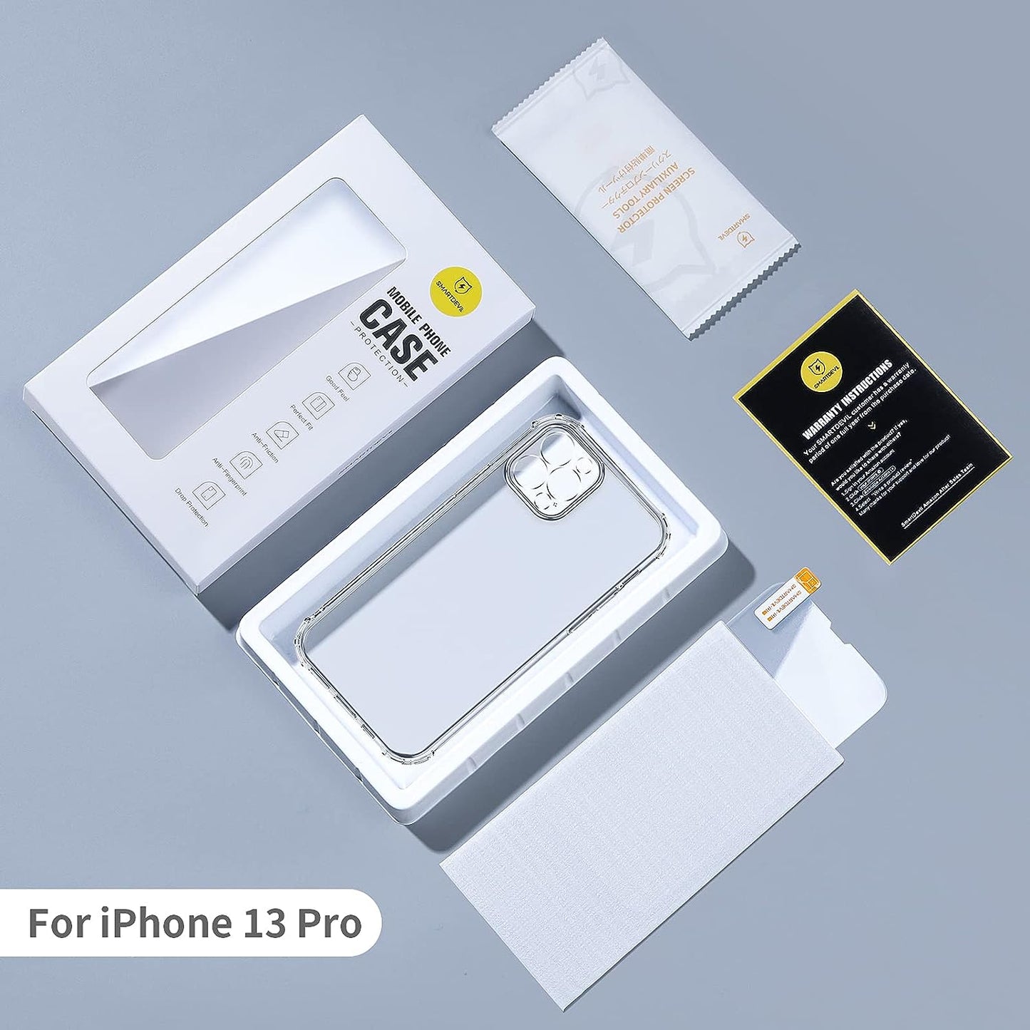 SMARTDEVIL Coque avec iPhone 13 Pro[Crystal Clair Absorption-Chocs Bumper] [avec Verre Trempé Protection écran],Doux Transparente et Protection Militaire,Anti-Rayures pour iPhone 13 Pro Case(6.1")