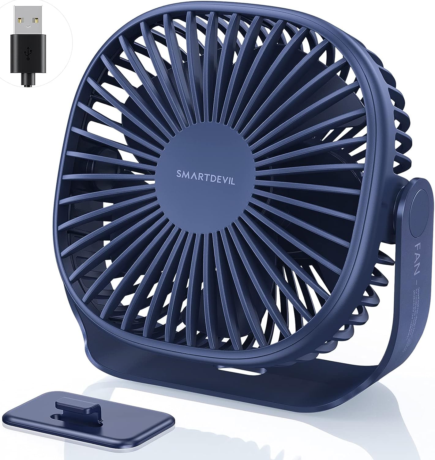 SmartDevil Pequeño ventilador de escritorio USB, ventilador de mesa portátil de 3 velocidades con gancho pegable, mini ventilador dual de ajuste de 360°, funcionamiento silencioso, para casa, oficina, coche, viajes al aire libre (negro)