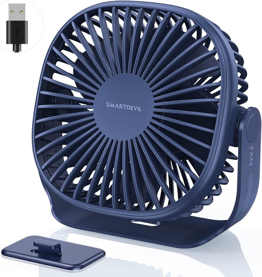 SMARTDEVIL Desk Fan,USB Desk Fan,Noiseless USB Fan,3 Speed Portable Desk Desktop Table Fan with Pasteable Hook, Dual 360° Adjustment Mini Fan,Strong Wind,Quiet Operation,for Home Office Travel(Blue)