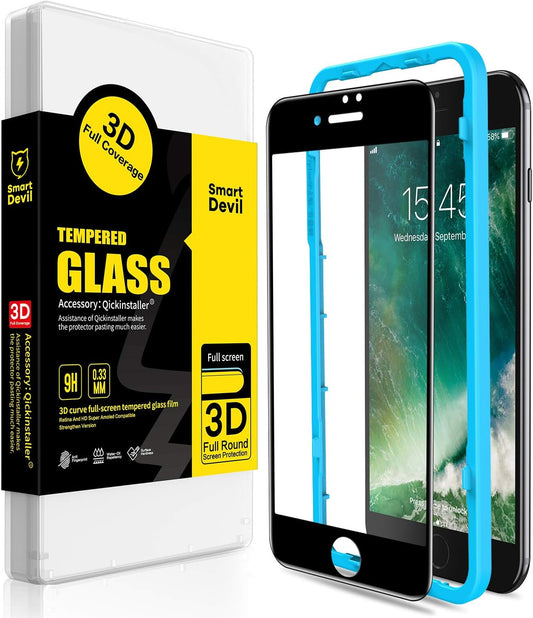 SMARTDEVIL Schutzfolie für iPhone 7 Plus/8 Plus Displayschutzfolie mit Positionierhilfe, 3D volle Abdeckung 9H Härte, Anti-Kratzen, Anti-Öl, Anti-Bläschen, Schwarz
