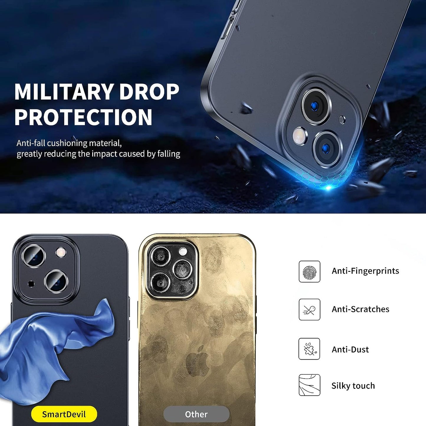 SMARTDEVIL für iPhone 13 Hülle [Ultra Dünn Matt] [Mit Schutzfolie] Militärischer Schutz Ultra Slim Case Anti Scratch Cover Anti-Fingerabdruck Handyhülle für iPhone 13(6.1") -Schwarz