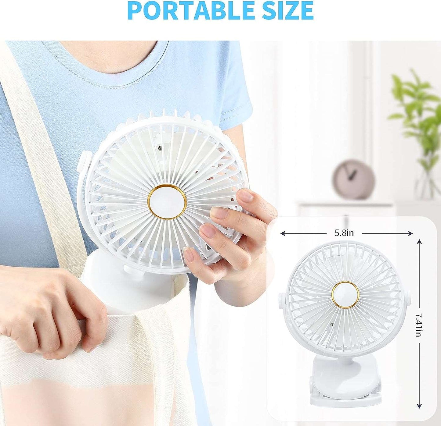 SmartDevil Clip on Fan, 360° Rotation Portable Small Desk Fan, 3 Speed Personal Rechargeable Battery Operated Table Fan with Clip, Mini Clip Fan for Stroller, Camping, Office, Desk(White)