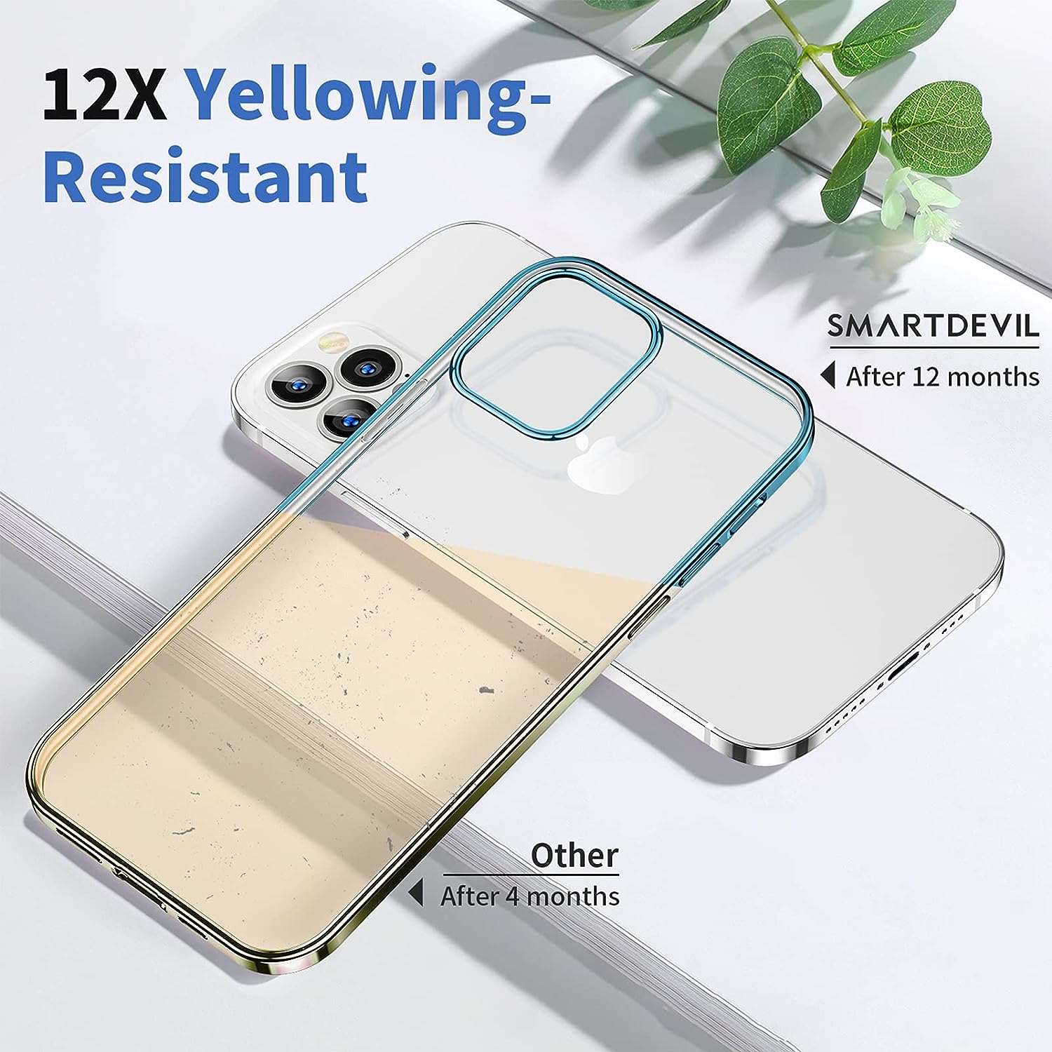 SMARTDEVIL Coque iPhone 12/ iPhone 12 Pro, Transparente, AIR Cushion, Bumper Renforcé en TPU, Dos en PC, Protection Coin, Compatible avec iPhone 12/ iPhone 12 Pro - Bleu Clair