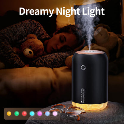 SmartDevil Small Air Humidifier, 500ml Portable Desk Humidifier, USB Personal Humidifier for Bedroom, Office, Plant, Travel with Night Light, Auto Shut-Off, 2 Mist Modes, Super Quiet, Black Wood Grain