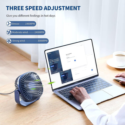 SMARTDEVIL Desk Fan,USB Desk Fan,Noiseless USB Fan,3 Speed Portable Desk Desktop Table Fan with Pasteable Hook, Dual 360° Adjustment Mini Fan,Strong Wind,Quiet Operation,for Home Office Travel(Blue)