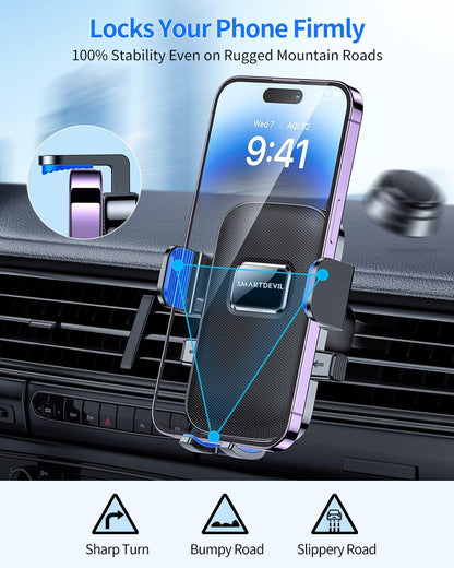 【Ultra Stable Generation】SmartDevil 4-in-1 Phone Holder for Car - Dashboard, Air Vent, Windshield or Desk Mount - Shakeproof Car Phone Mount Compatible with iPhone 14 Pro Max 13 12 11 XR Samsung Google and More, Black