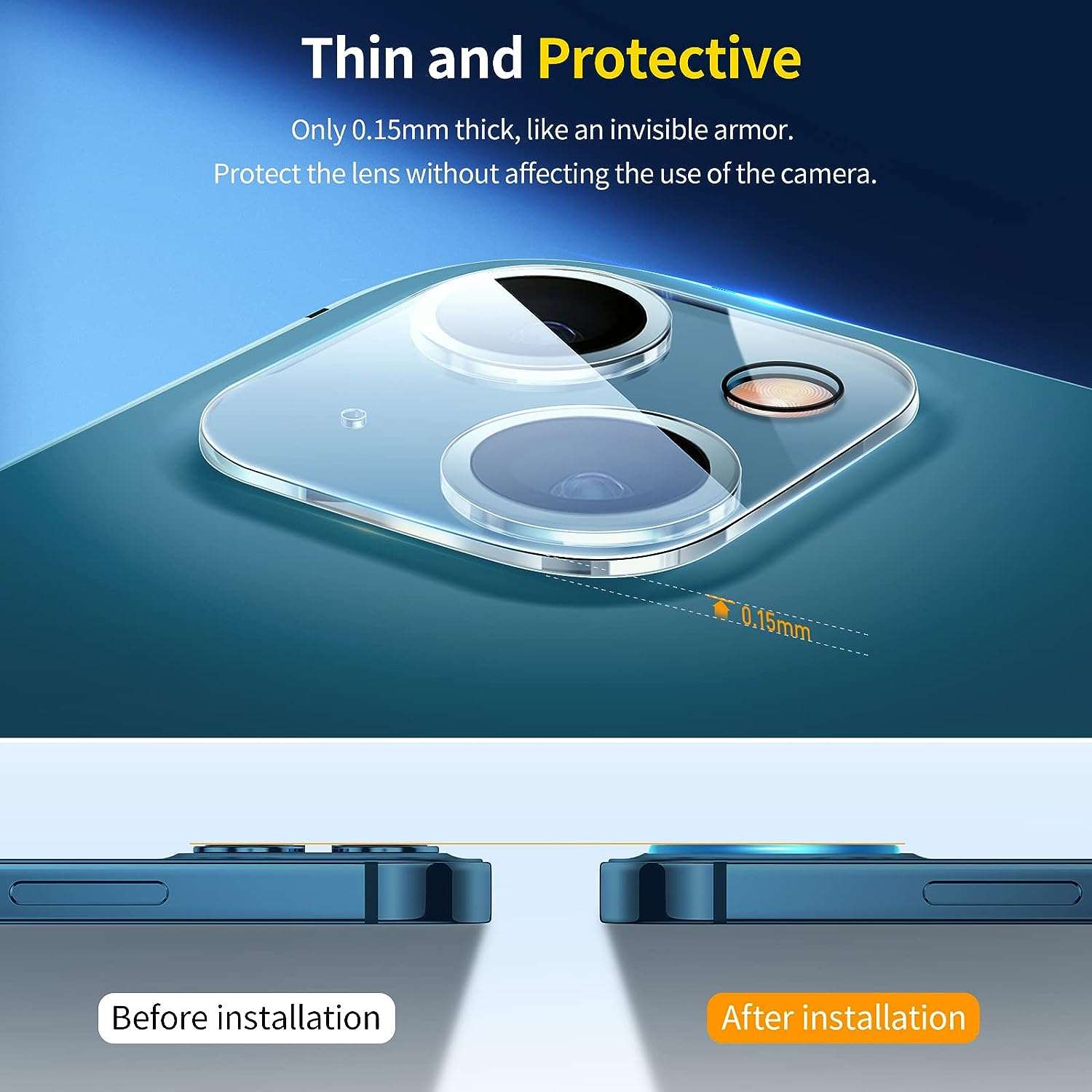 SMARDEVIL pour iPhone 13 6,1 Pouces, 3 Pièces Protecteur d'écran et 2 Pièces Caméra Arrière Protecteur, Vitre Protection, Film Protection écran