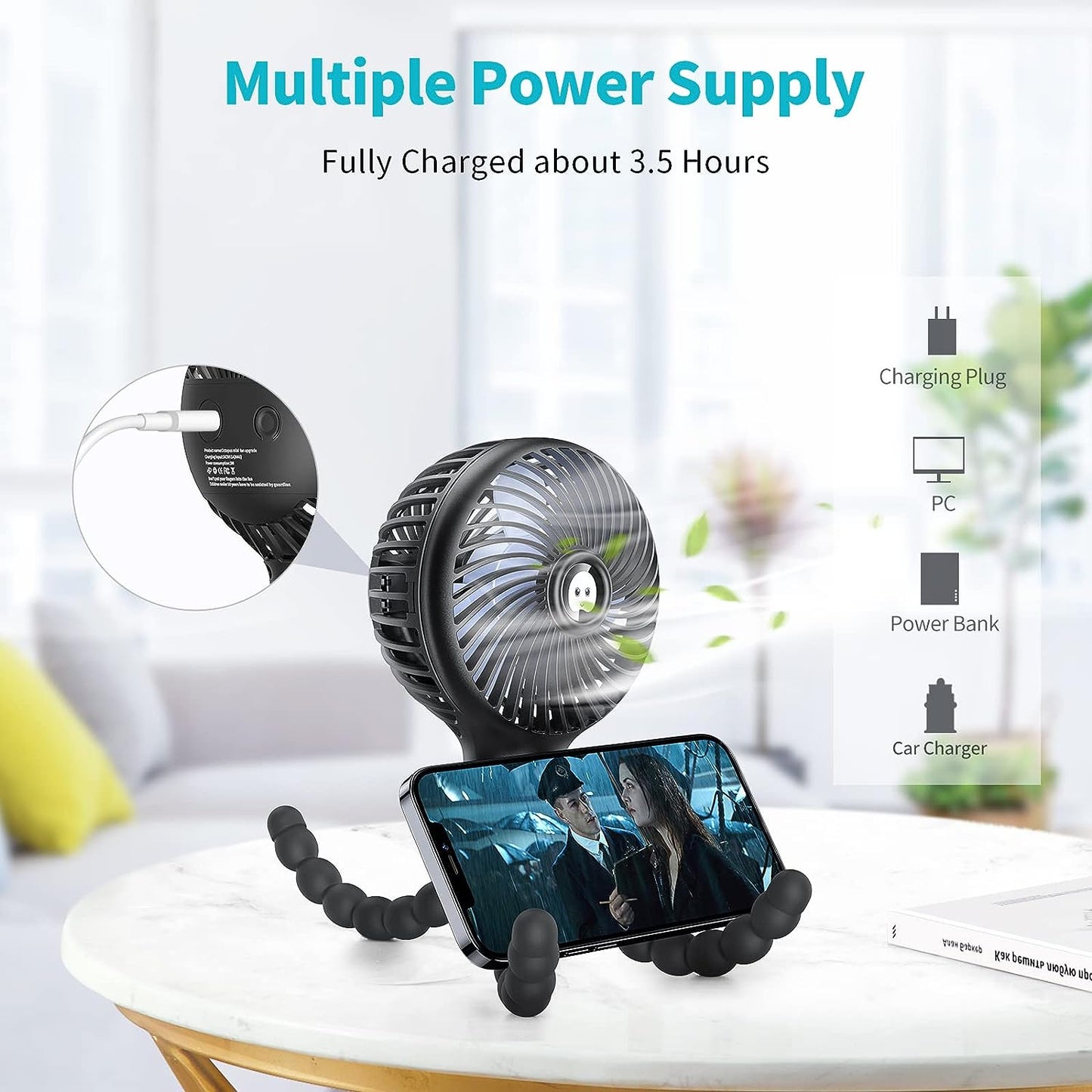 SmartDevil Stroller Fan, 3 Speed Portable Clip on Pram Fan for Baby, Battery Operated Personal Desk Fan with Flexible Tripod, Mini Handheld Fan for Car Seat, Treadmill, Camping (Black)