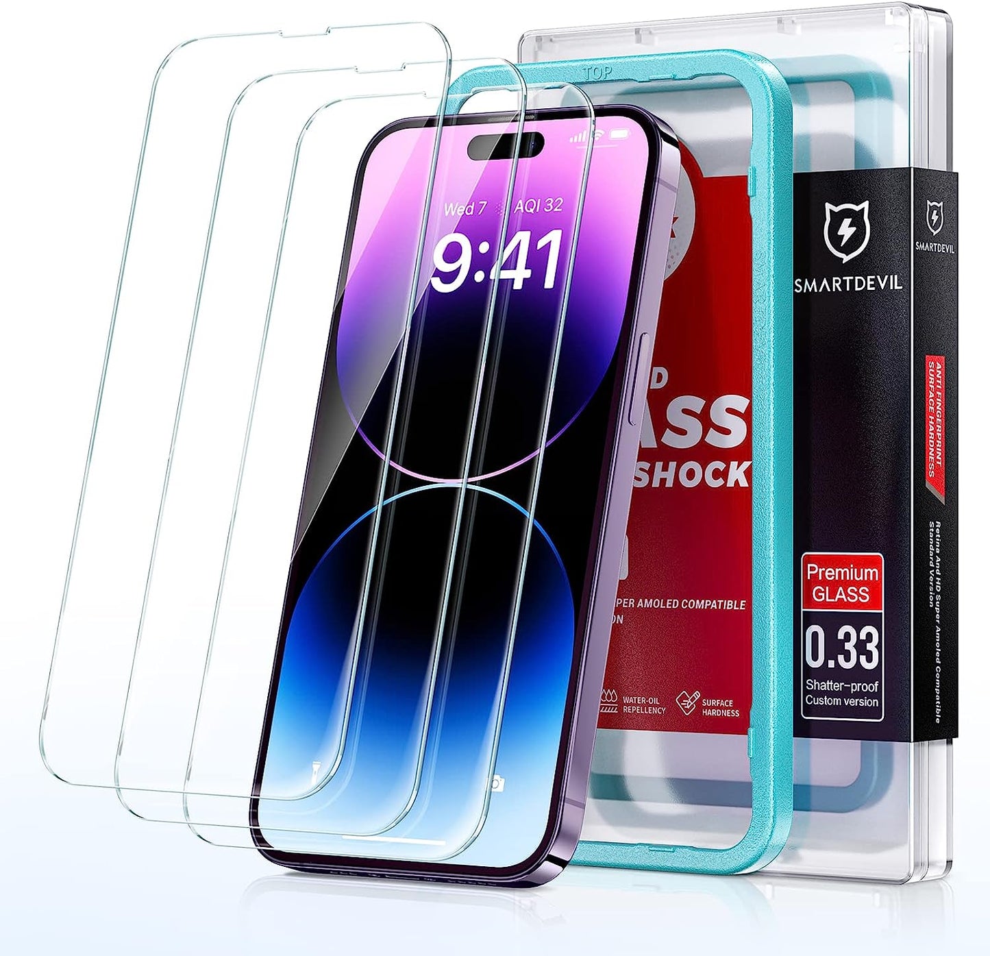SMARTDEVIL Set aus 4 Schutzfolien und Trempé-Glas für iPhone 13/iPhone 13 Pro/iPhone 14 6,1 Zoll mit einfachem Installationssatz, beständig gegen Strahlen, 9H-Dauer