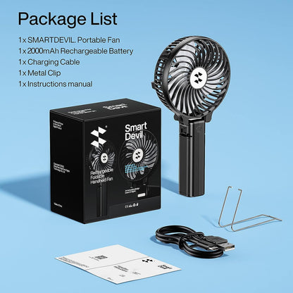 SMARTDEVIL Handheld Fan, Portable Hand Held USB Rechargeable Fans with 3 Speeds, Battery Operated Electric Powered Mini Small Hand Fan Foldable Desk Desktop Fans for Home Office Ceiling Travel