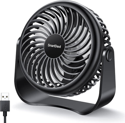 SMARTDEVIL Schreibtischventilator, 3 Geschwindigkeiten, Mini-Desktop-USB-Tischventilator, 360°-Anpassung, kleiner persönlicher Tischventilator für Zuhause, Büro, Auto, Outdoor, Reisen (schwarz)