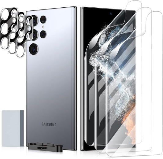 SMARTDEVIL [3+3er-Pack] Displayschutzfolie für Samsung Galaxy S22 Ultra, [Fingerabdruck-ID-kompatibel] 3er-Pack flexible TPU-Folie und 3er-Pack Kameraobjektivschutz aus gehärtetem Glas, mit einfachem Installationswerkzeug