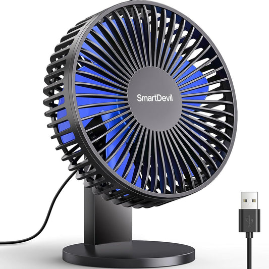 SMARTDEVIL USB Fan,4 Speeds USB Desk Fan with Strong Airflow, 45 Degree Adjustable Low Noise Desk Fan, Desk Desktop Table Fan, Strong Wind, Quiet Operation, for Home Office Outdoor Travel (Black)