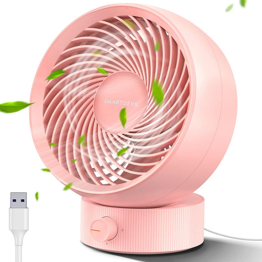 SMARTDEVIL Desk Fan, USB Desk Fan, Desk Fan Silent, Stepless Speed Desk Desktop Fan Table Cooling Fan with USB-Powered, Strong Wind, Quiet Operation, for Home Office Bedroom (Cherry Pink)