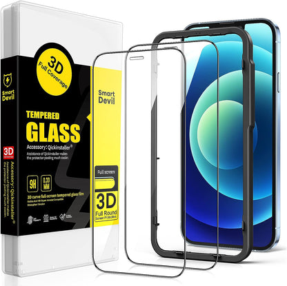 【Vollständige Abdeckung】SmartDevil Displayschutzfolie für iPhone 12 und iPhone 12 Pro. 【Hüllenfreundlich】Hartglasfolie mit Installationsrahmen, High Definition, Härtegrad 9H, stoßfest, kratzfest, 2er-Pack