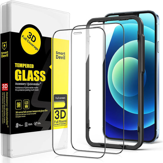 【Full Coverage】SmartDevil Screen Protector for iPhone 12 & iPhone 12 Pro 【Case Friendly】Tempered Glass Film with Installation Frame, High Definition,9H Hardness Shockproof, Anti-Scratch -2 Pack