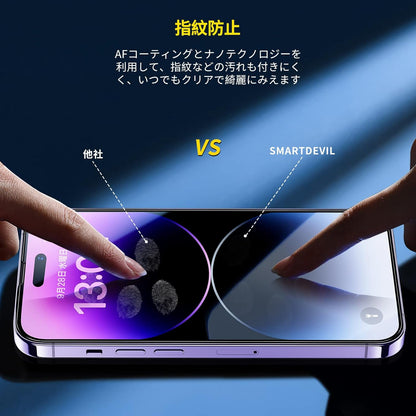 SmartDevil ガラスフィルム iPhone 14 Pro 用 保護フィルム 指紋防止 ガイド枠付き iphone14プロ 強化ガラス 3枚セット