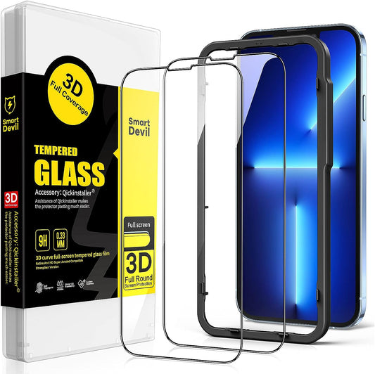SmartDevil Screen Protector for iPhone 14 and iPhone 13/13 Pro【Full Coverage】【Case Friendly】Tempered Glass Film with Installation Tool, High Definition,9H Hardness Shockproof, Anti-Scratch -2 Pack