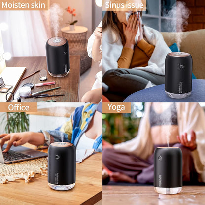 SMARTDEVIL Luftbefeuchter Schlafzimmer 500 ml, USB Mini Kleiner Luftbefeuchter, Automatische Abschaltung, Nachtlichtfunktion, Leise Luftbefeuchter für Schlafzimmer, Büro, Reisen, Pflanzen – Schwarz