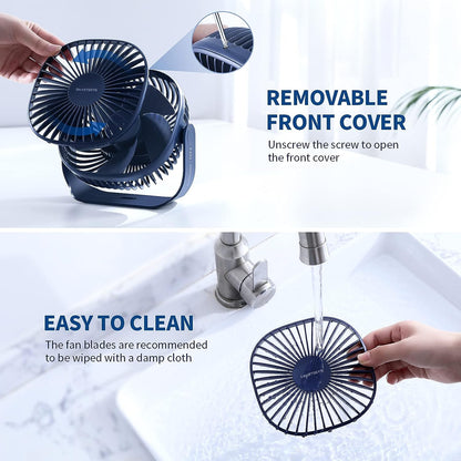 SMARTDEVIL Desk Fan,USB Desk Fan,Noiseless USB Fan,3 Speed Portable Desk Desktop Table Fan with Pasteable Hook, Dual 360° Adjustment Mini Fan,Strong Wind,Quiet Operation,for Home Office Travel(Blue)