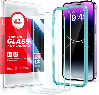 SMARTDEVIL Lot de 4 protecteurs d'écran en verre trempé pour iPhone 13/iPhone 13 Pro/iPhone 14 6,1" avec kit d'installation facile, résistant aux rayures, dureté 9H
