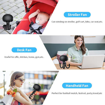 SmartDevil Stroller Fan, 3 Speed Portable Clip on Stroller Fan with Flexible Tripod, 60¡ã Rotatable Personal Jellyfish Battery Operated Handheld Fan, for Stroller, Car Seat, Treadmill, Camping (Black)