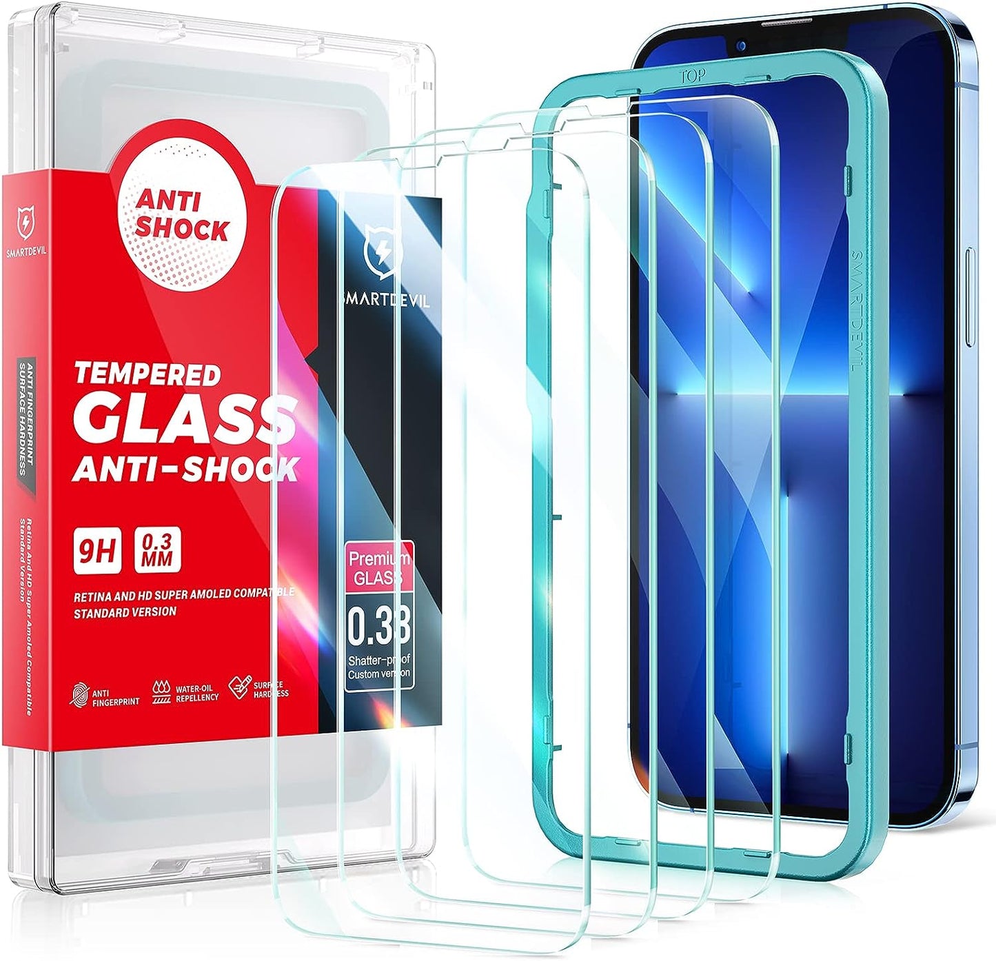 SMARTDEVIL Schutzglas für iPhone 13 Mini 5,4 Zoll, 4 Stück Schutzfolie, 9H Härte Panzerfolie, HD Displayschutzfolie,Kratzfest Folie