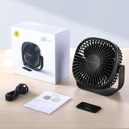 SmartDevil Kleiner USB-Tischventilator, 3 Geschwindigkeiten, tragbarer persönlicher Desktop-Tischventilator mit anklebbarem Haken, Dual 360°-Anpassung, Mini-Lüfter, leiser Betrieb, für Zuhause, Büro, Auto, Outdoor, Reisen (Schwarz)