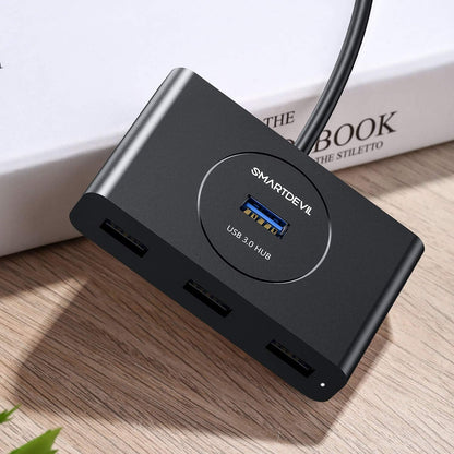 SMARTDEVIL USB Hub 3.0 4 Port 5Gbs Super Geschwindigkeit Verteiler mit 0.25m Kabel, kompatibel mit PS4 Xbox 360 / One/One S MacBook, unterstützt Windows Mac OS Linux - Schwarz