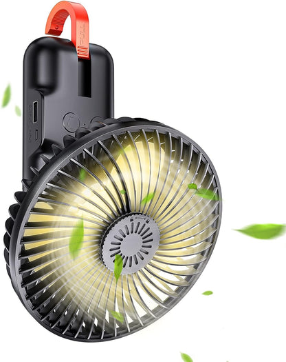 SmartDevil Ventilador portátil para camping con luces LED, ventilador recargable para uso como banco de energía, ventilador a pilas con gancho para colgar, rotación de 180°, ventilador de viaje para camping, tienda de campaña, RV, picnic
