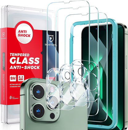 SMARTDEVIL [3+3 Trempé-kompatibles Glas mit iPhone 13 6.1 Pouce, mit Installationsrahmen, 3 Filme und Glas zum Schutz des Fotogeräts, Anti-Rayure, ohne Blasen, 9H-Dauerhaftigkeit