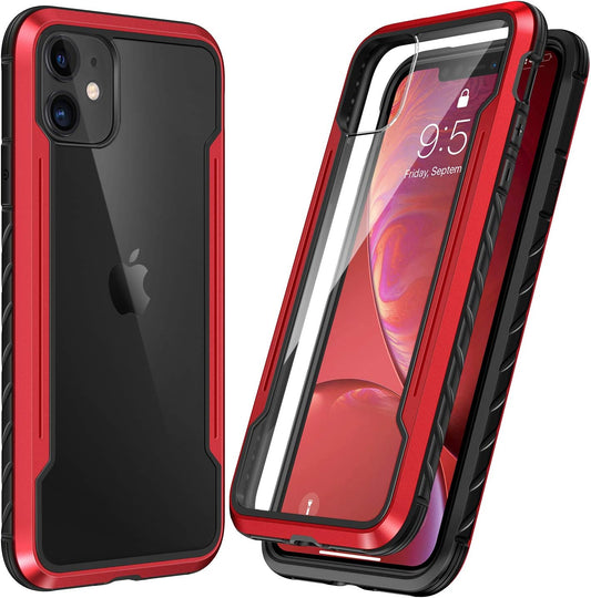 SmartDevil stoßfeste Hartschale für iPhone 11 (6,1 Zoll), Metallrahmen, kratzfeste, transparente Rückseite, bestandener Falltest in Militärqualität, 3-lagige, stoßfeste Ganzkörperabdeckung (rot)