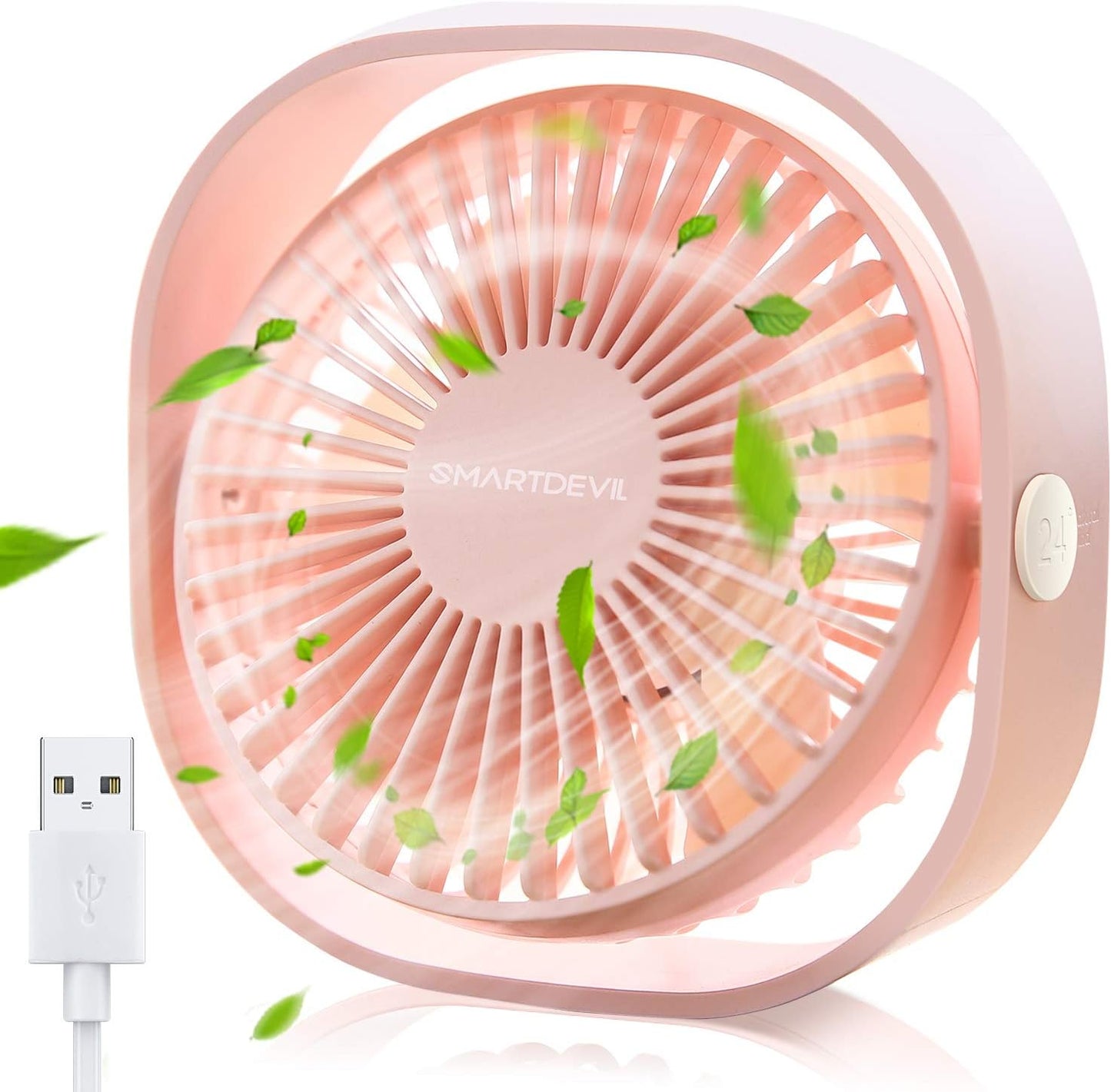 SmartDevil Pequeño ventilador de escritorio USB personal, ventilador de mesa de escritorio portátil de 3 velocidades alimentado por USB, viento fuerte, funcionamiento silencioso, para el hogar, oficina, coche, viajes al aire libre (rosa cereza)