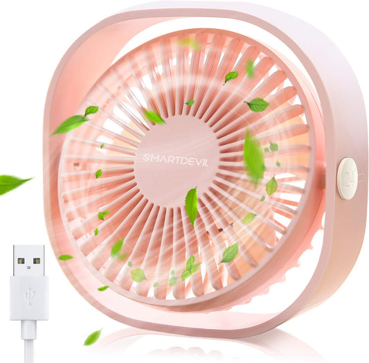 SMARTDEVIL Desk Fan,USB Desk Fan,Noiseless USB Fan,3 Speeds Desk Desktop Table Cooling Fan with USB-Powered,Strong Wind,Quiet Operation,for Home Office (Cherry Pink)