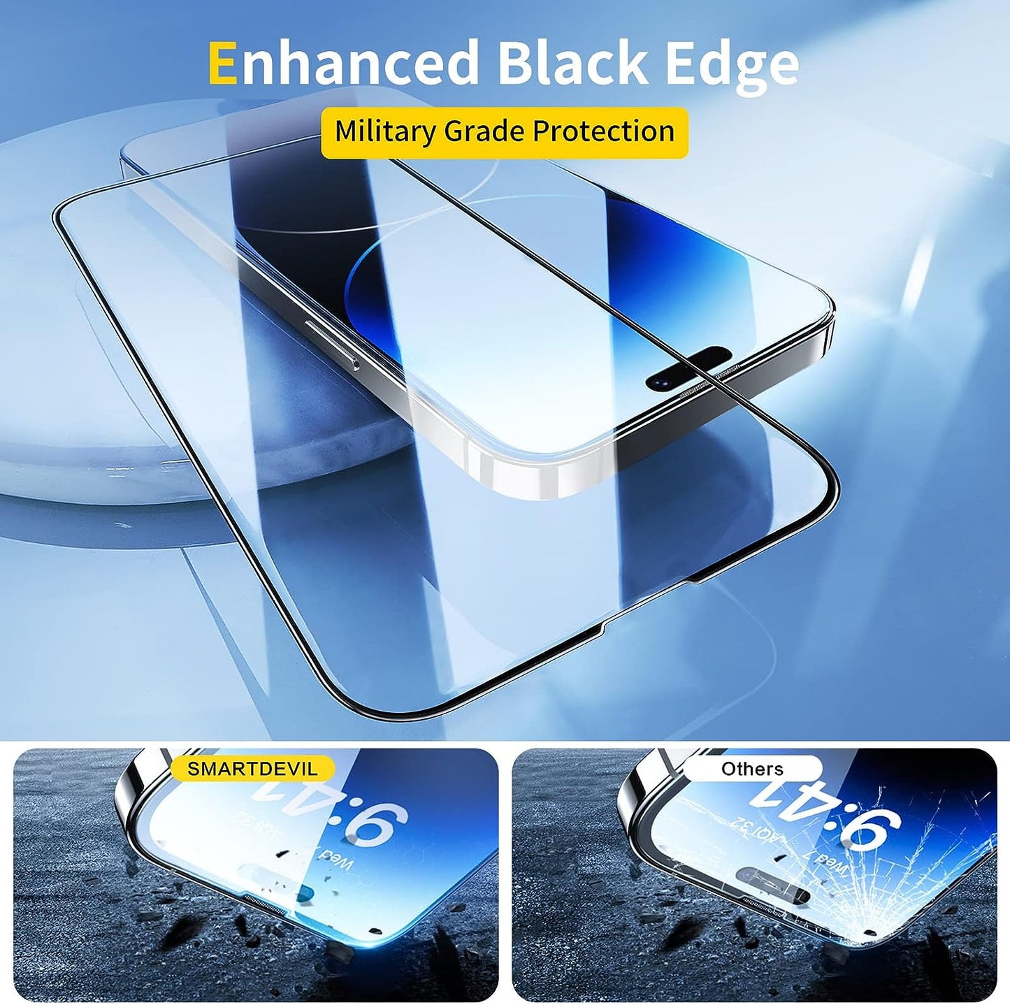 SmartDevil Full Coverage Screen Protector for iPhone 14 Pro [Enhanced Black Edge] [10x Military Grade Protection] Tempered Glass with Easy Installation Frame, High Definition, 9H Hardness Shockproof, Anti-Scratch -2 Pack