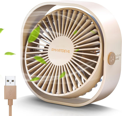 SmartDevil Kleiner persönlicher USB-Tischventilator, 3 Geschwindigkeiten, tragbarer Desktop-Tischventilator, angetrieben über USB, starker Wind, leiser Betrieb, für Zuhause, Büro, Auto, Outdoor-Reisen (Kirschrosa)