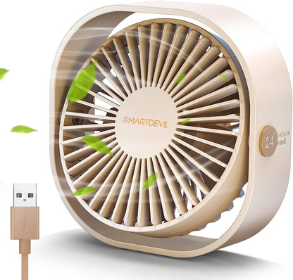 SmartDevil Mini ventilador de escritorio USB, ventilador de refrigeración de mesa de escritorio de 3 velocidades alimentado por USB, viento fuerte, funcionamiento silencioso, para viajes al aire libre en coche, oficina en casa (rosa)
