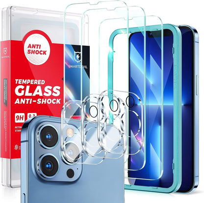 SmartDevil Displayschutzfolie für iPhone 13 Pro 6,1 Zoll, 3er-Pack gehärtetes Glas und 2er-Pack Kameraobjektivschutz mit einfachem Installationsset