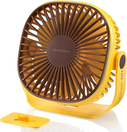 SmartDevil Pequeño ventilador de escritorio recargable, 3 velocidades, 2000 mAh, portátil, funciona con pilas, ventilador de escritorio con gancho pegable, ventilador de mesa silencioso con ajuste dual de 360°, para oficina en casa al aire libre (blanco)