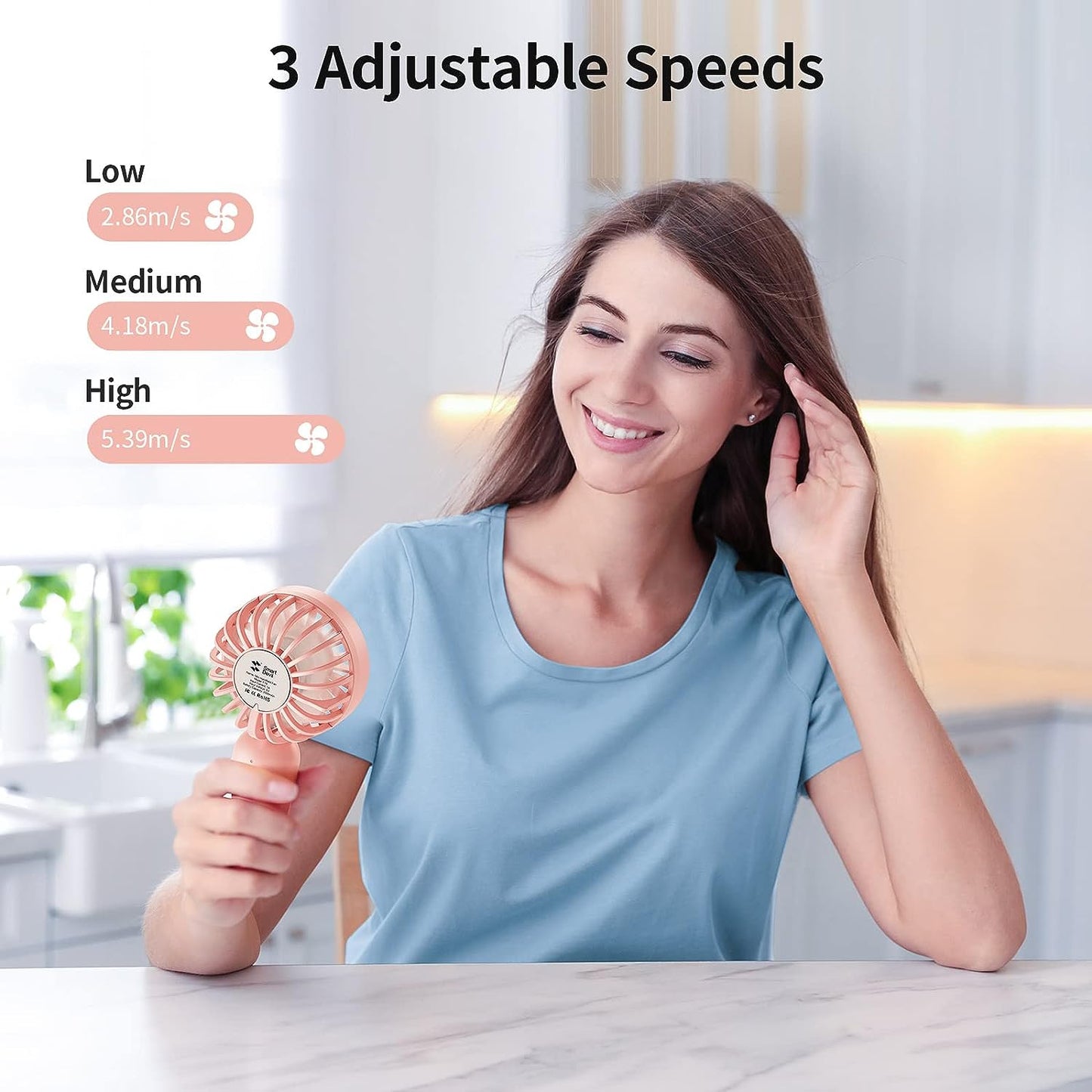 SMARTDEVIL Portable Handheld Fan, Dual Motors Powerful Hand Held Fan, Cute Design 3 Speed Mini Makeup Eyelash Fan, 2000mAh Personal Hand Fan for Girls Women Kids Outdoor Travelling Office Home (Pink)