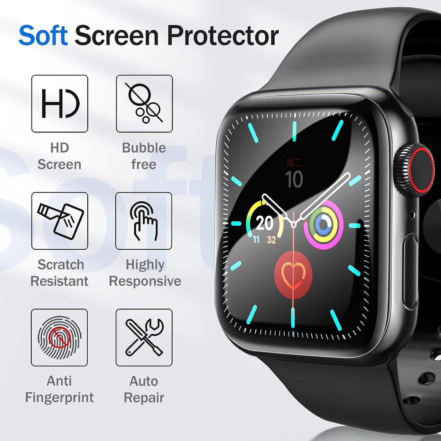 【6 Pack】SmartDevil Screen Protectors Compatible with Apple Watch Series 8 / Series 7 41mm, Ultra-thin Protective Film Bubble Free Anti-Scratch, HD Clear, Soft TPU Film for Apple Watch Series 6 5 4 SE 40mm