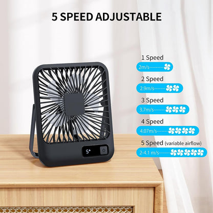 SmartDevil Desk Fan Battery Operated, Portable Rechargeable 180° Tilt Foldable Desk Fans, 2000mAh Personal Folding Travel Fan, 5 Speeds Small USB Fan for Home Office Travel Outdoor, Black