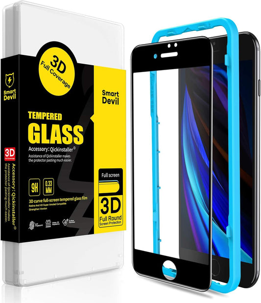 SMARTDEVIL [2 Stück Displayschutzfolie für iPhone SE 2020 Schutzfolie, 3D-Vollabdeckung, Gehärtetes Glas, einfache Montage, professioneller Schutzfilm Hersteller für iPhone SE 2020, schwarz