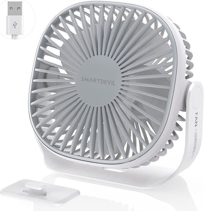 SmartDevil Kleiner USB-Tischventilator, 3 Geschwindigkeiten, tragbarer persönlicher Desktop-Tischventilator mit anklebbarem Haken, Dual 360°-Anpassung, Mini-Lüfter, leiser Betrieb, für Zuhause, Büro, Auto, Outdoor, Reisen (Schwarz)